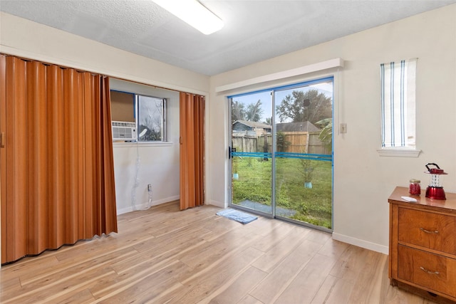 spare room featuring light hardwood / wood-style flooring, a healthy amount of sunlight, and a textured ceiling