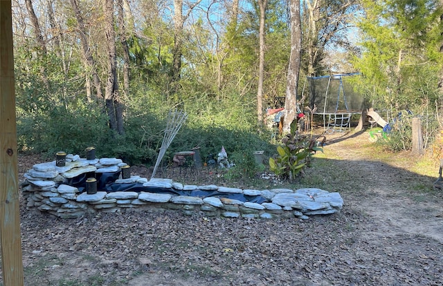 view of yard with a trampoline