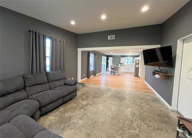 living room with light hardwood / wood-style floors