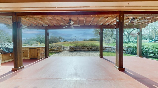 view of patio with a pergola and ceiling fan