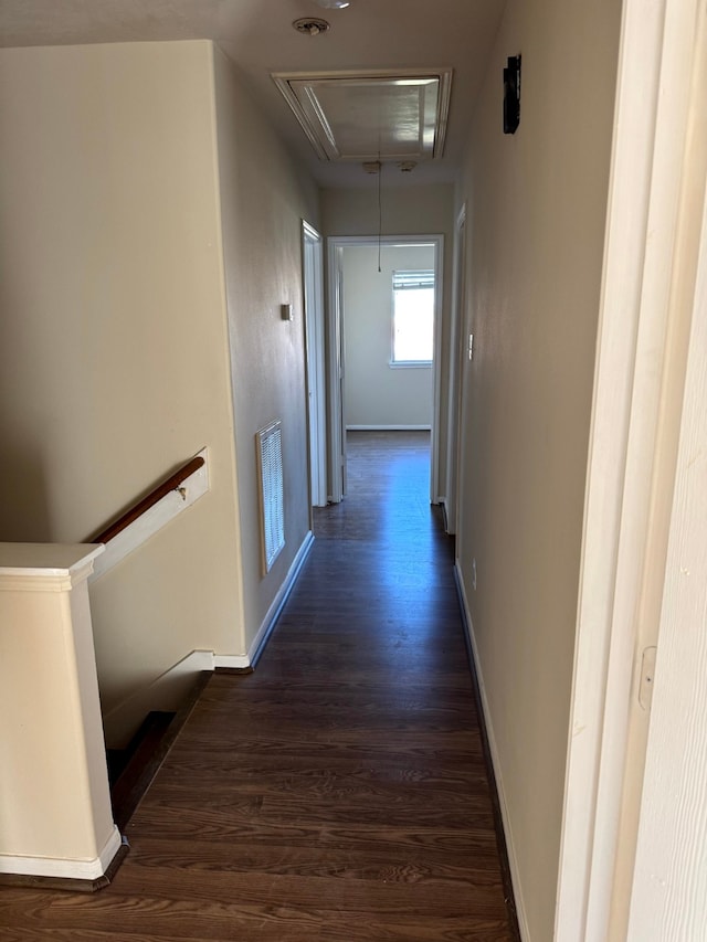 hall with dark hardwood / wood-style flooring