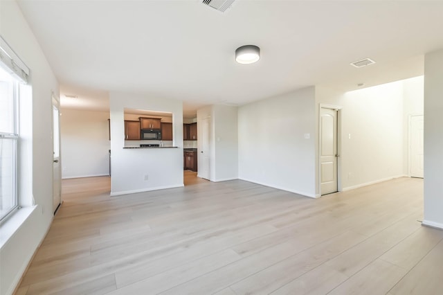 unfurnished living room with light hardwood / wood-style flooring