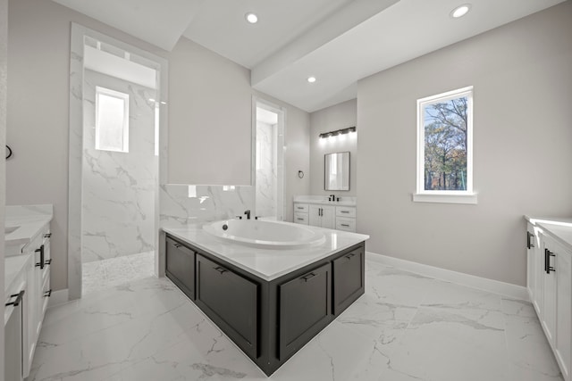 bathroom featuring vanity and walk in shower