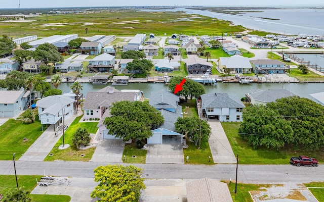 bird's eye view featuring a water view