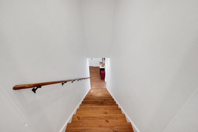 stairway featuring wood-type flooring