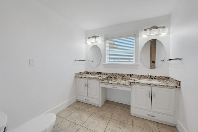 bathroom featuring tile patterned flooring, vanity, and toilet