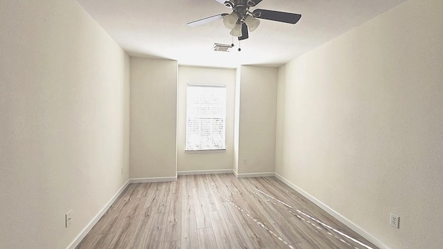 unfurnished room featuring ceiling fan and light hardwood / wood-style flooring