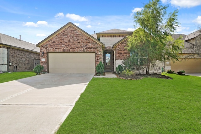 view of front facade featuring a front lawn and a garage