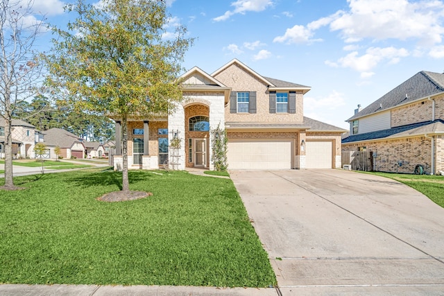 view of front of house with a garage and a front lawn