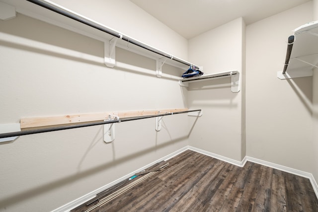 walk in closet with dark wood-type flooring