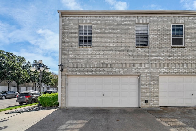 exterior space with a garage