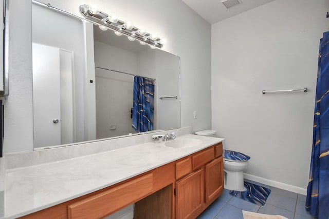 bathroom with tile patterned flooring, vanity, and toilet