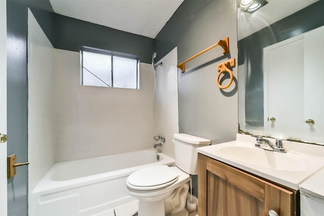 full bathroom featuring shower / tub combination, vanity, and toilet