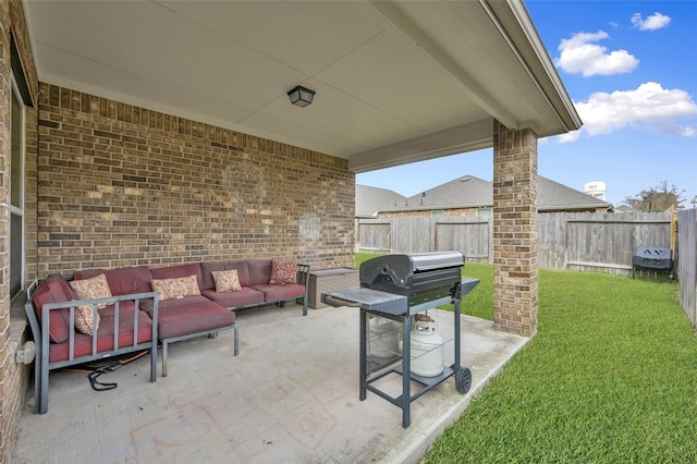 view of patio / terrace featuring outdoor lounge area and area for grilling