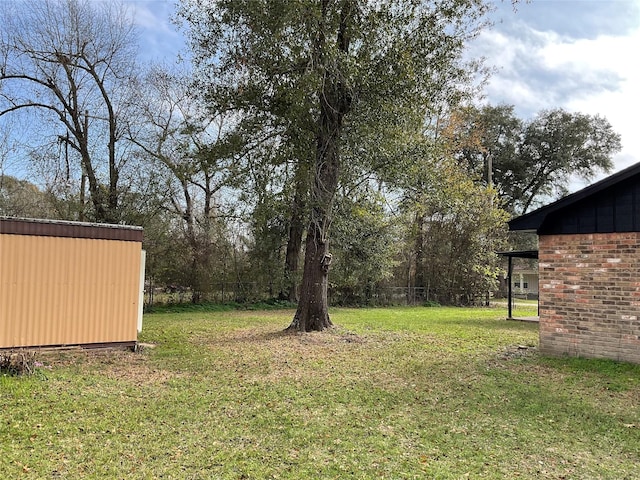 view of yard with a storage shed