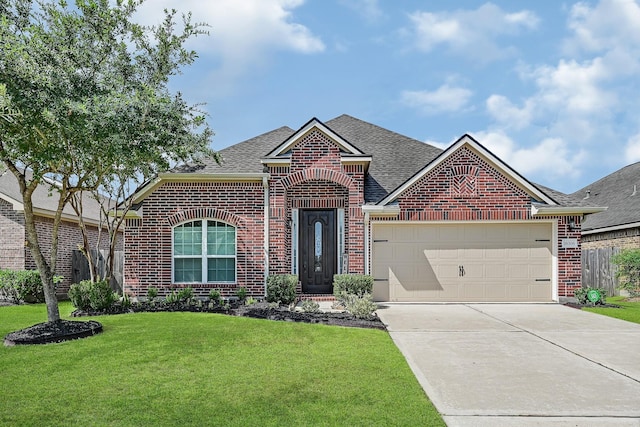 front of property with a front lawn and a garage