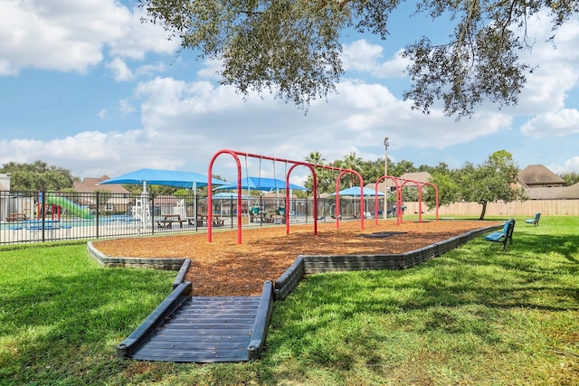 view of play area with a lawn