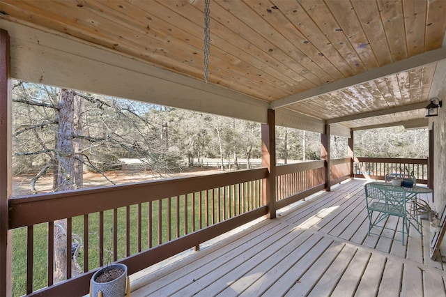 wooden terrace with a yard