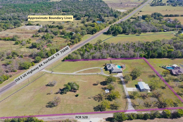 aerial view featuring a rural view