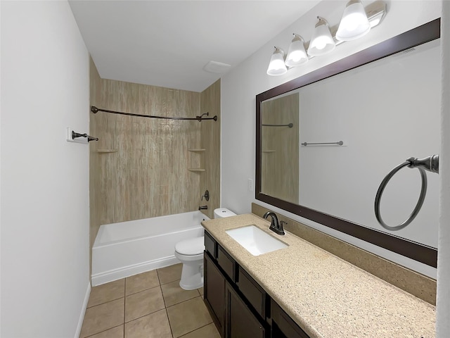 full bathroom with tile patterned flooring, shower / bathing tub combination, vanity, and toilet