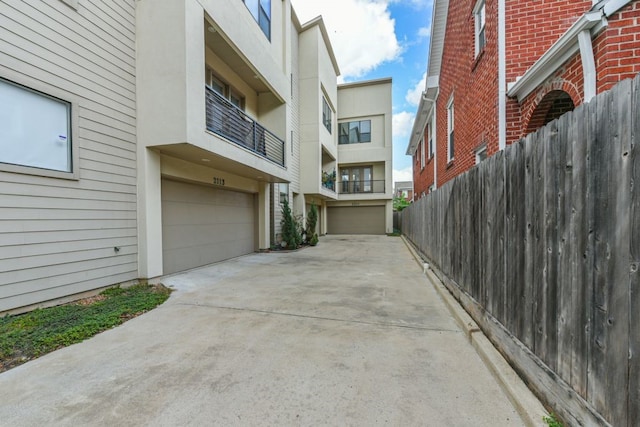 exterior space with a garage