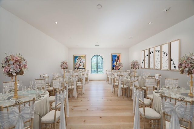 dining area featuring light wood-type flooring