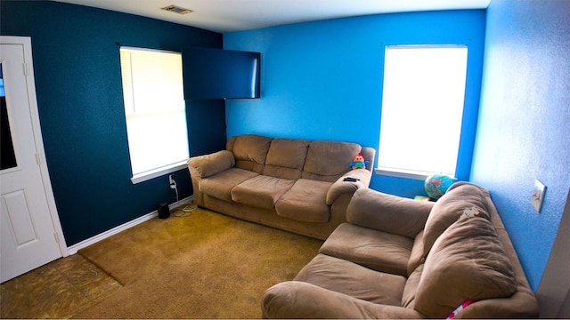 living room featuring carpet