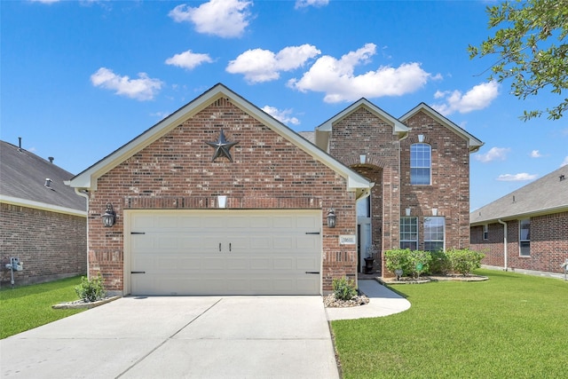 view of front property featuring a front yard and a garage