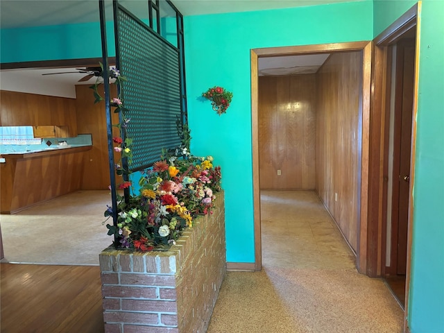 6402 Jim St, Houston, TX 77092 - hall featuring wood walls and carpet floors