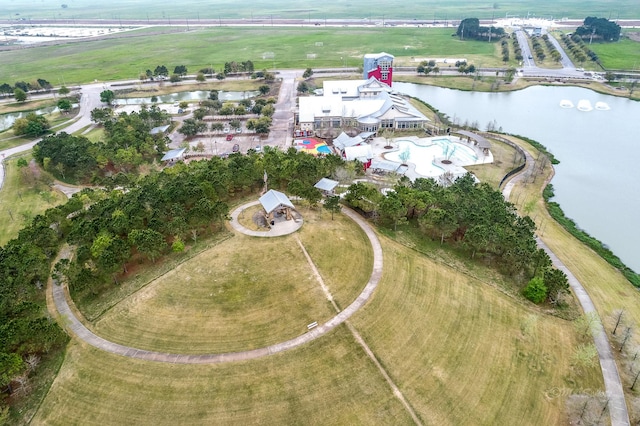 drone / aerial view featuring a rural view and a water view