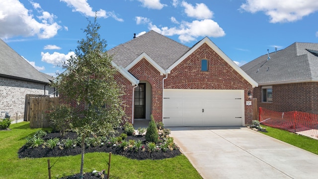 view of front facade with a garage and a front lawn