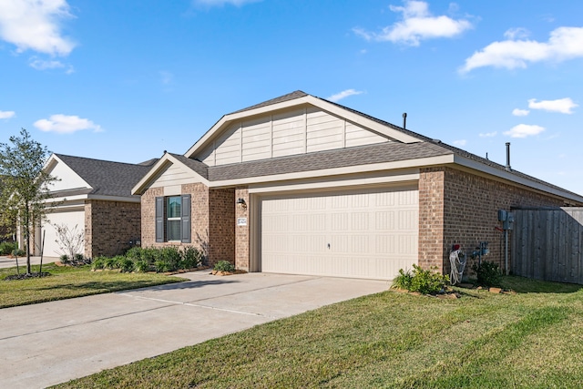 single story home featuring a garage and a front yard