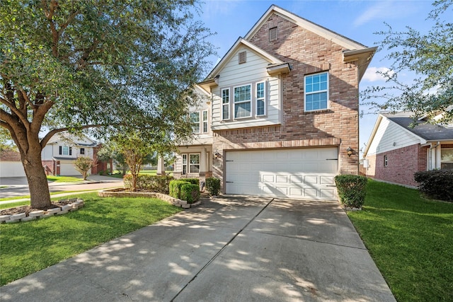 view of front of home featuring a garage and a front lawn