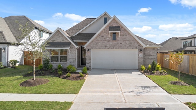 view of front of property featuring a garage and a front yard