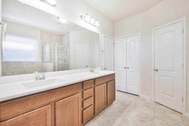 bathroom featuring vanity and walk in shower