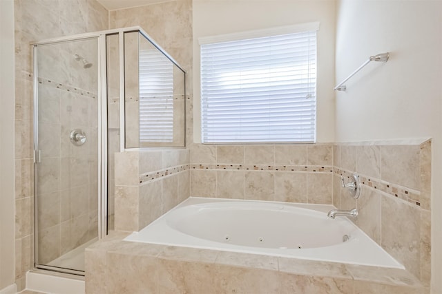 bathroom with plus walk in shower