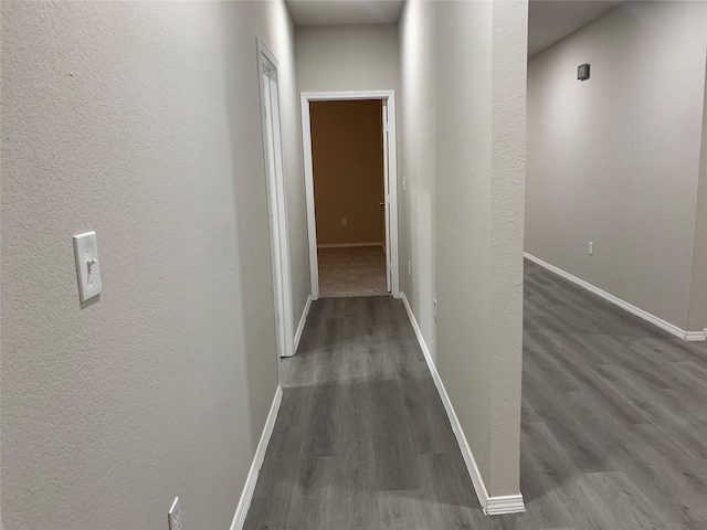 hallway featuring dark wood-type flooring