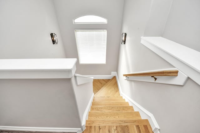 stairs with hardwood / wood-style floors