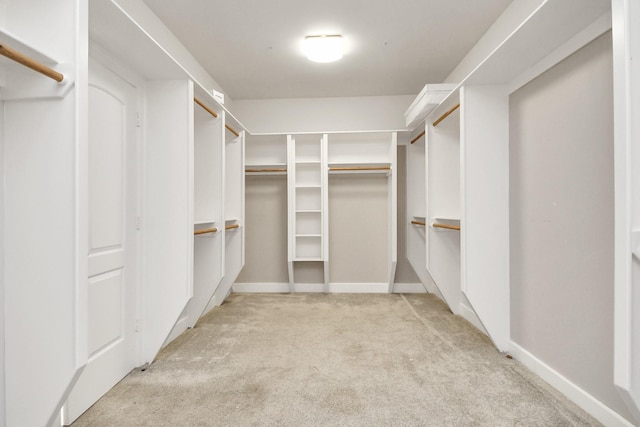 spacious closet featuring light colored carpet