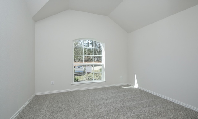 spare room with carpet floors and vaulted ceiling