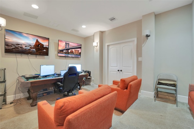 view of carpeted home office