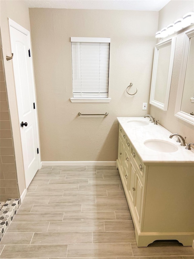 bathroom with vanity and walk in shower