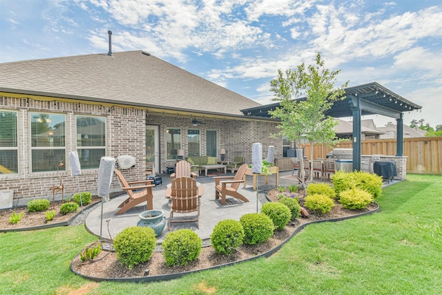 exterior space featuring a patio area and a yard