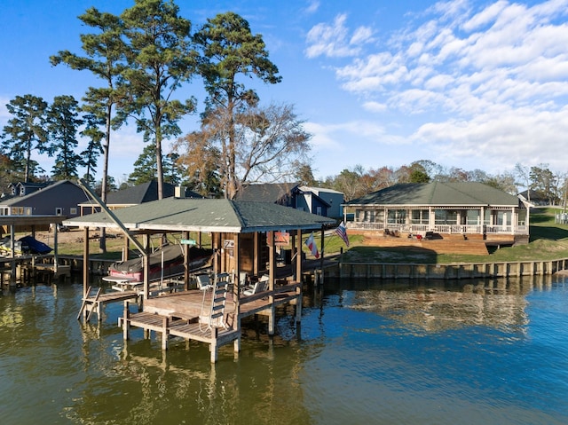 view of dock featuring a water view