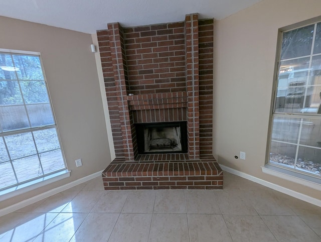 interior details featuring a fireplace