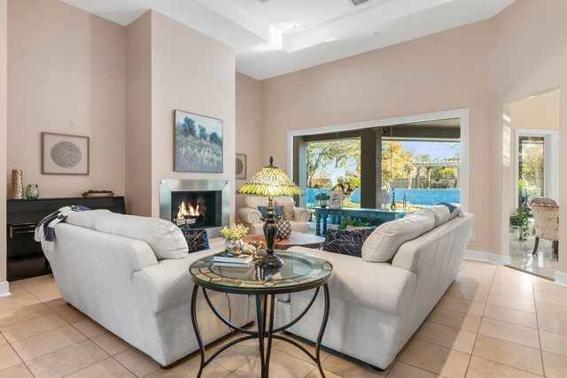 living room featuring light tile patterned floors