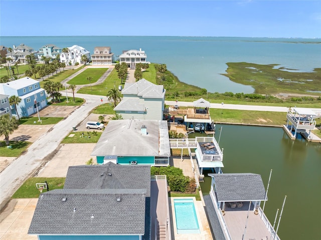 aerial view with a water view