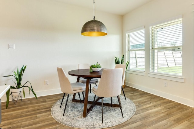 dining area with dark hardwood / wood-style floors