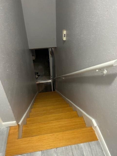 stairway featuring hardwood / wood-style flooring