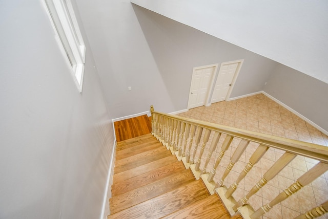 staircase with wood-type flooring